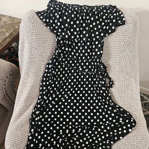 Lane Bryant Black and White Polka Dot Off The Shoulder Dress